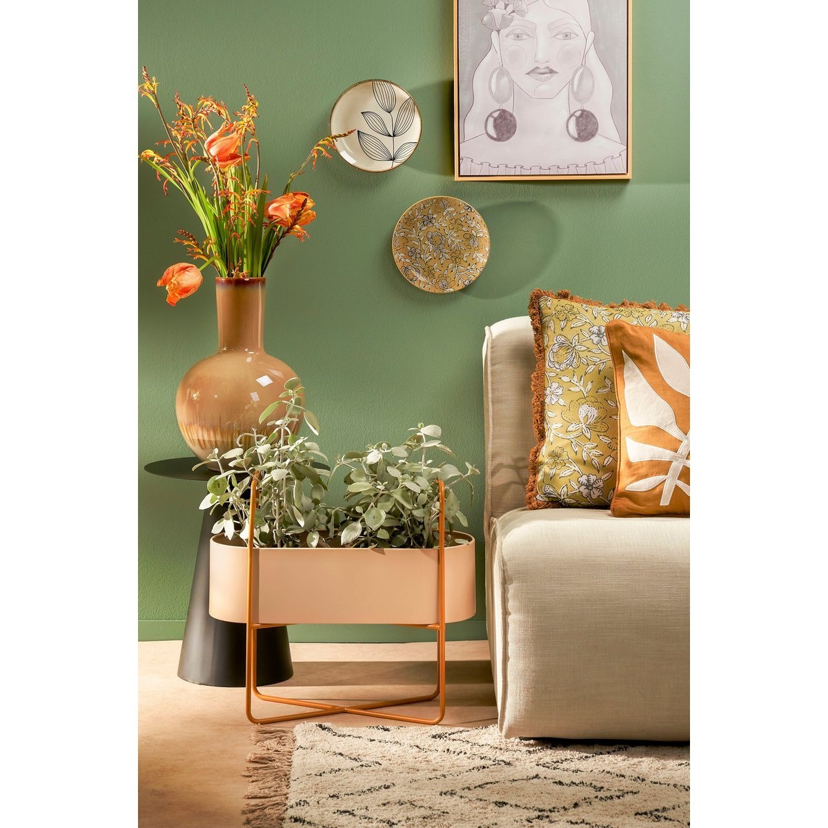 KantoormeubelenPlus Shandy Staande Plantenbak - L54 x B23 x H48 cm - Metaal - Off White, Lichtbruin