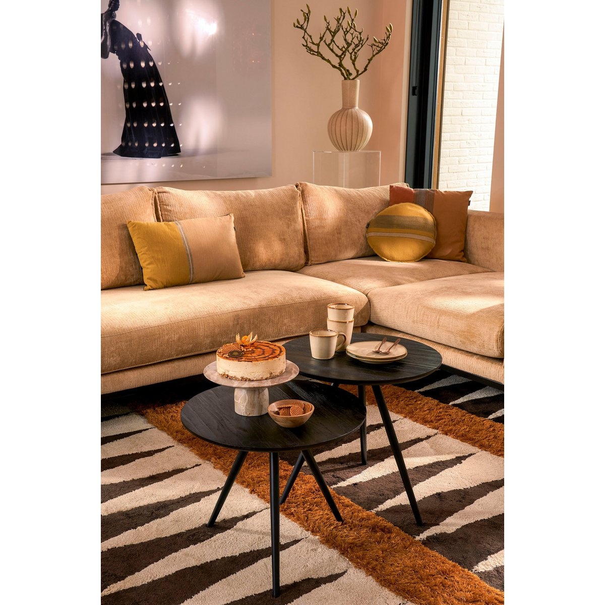 KantoormeubelenPlus Jailey Bijzettafel - Set van 2 - H49 x Ø50 cm - Gerecycled Hout - Zwart