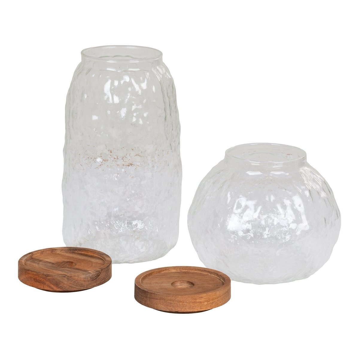 KantoormeubelenPlus Taipei Storage Jar - Voorraadpot, glas/acacia, set van 2