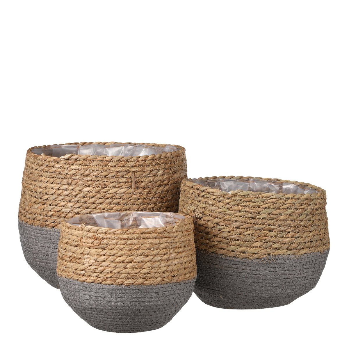 KantoormeubelenPlus Jorck Mand voor Planten - Set van 3 - H24 x Ø26 cm - Zeegras - Grijs