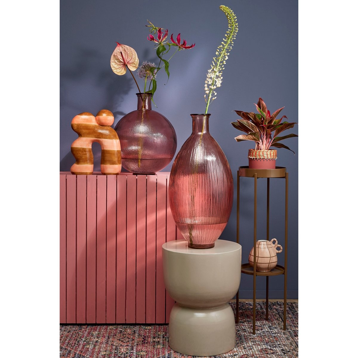 KantoormeubelenPlus Firenza Fles Vaas - H42 x Ø34 cm - Gerecycled Glas - Lichtroze