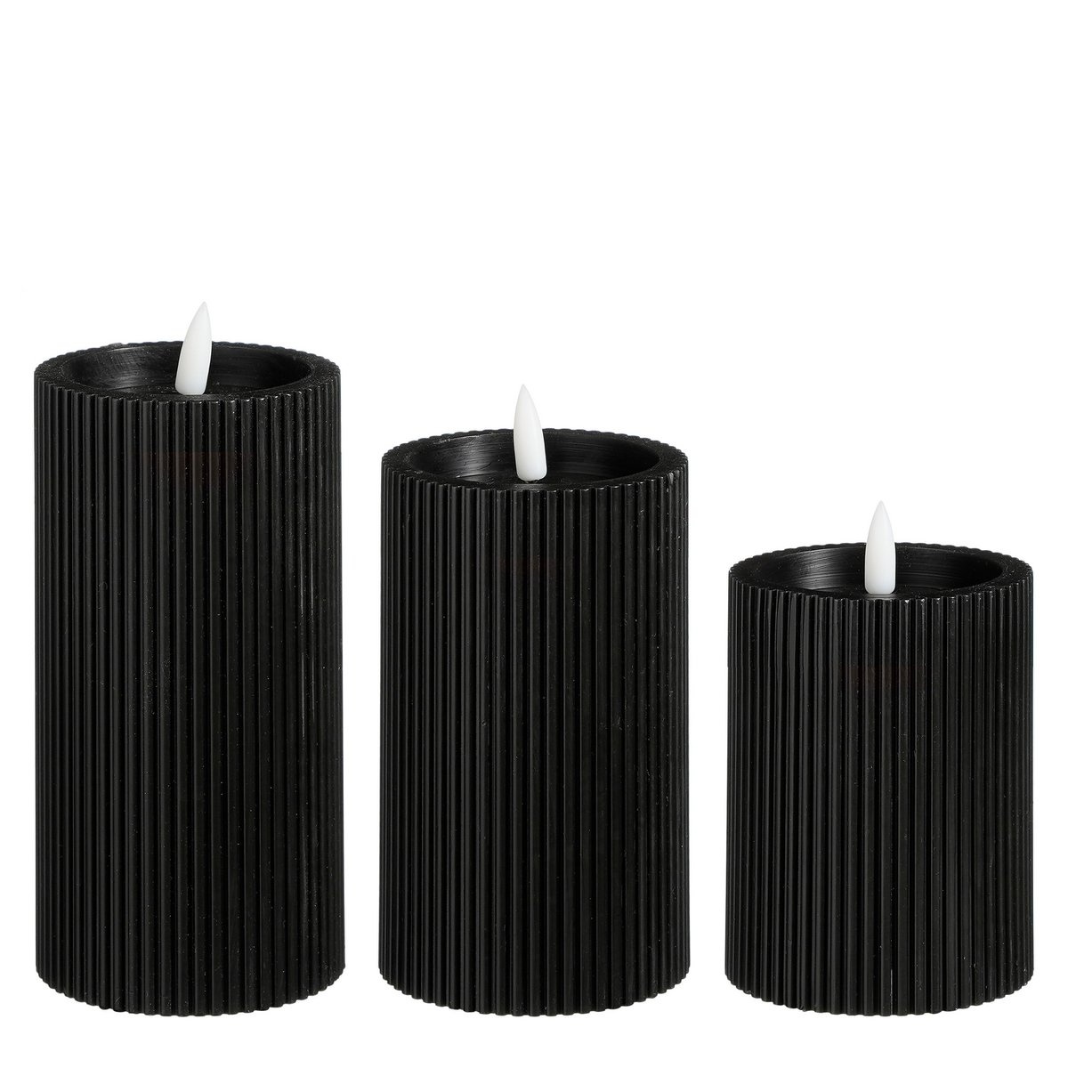 KantoormeubelenPlus LED Pilaarkaars - Set van 3 - H15 x Ø7,5 cm - Wax - Zwart