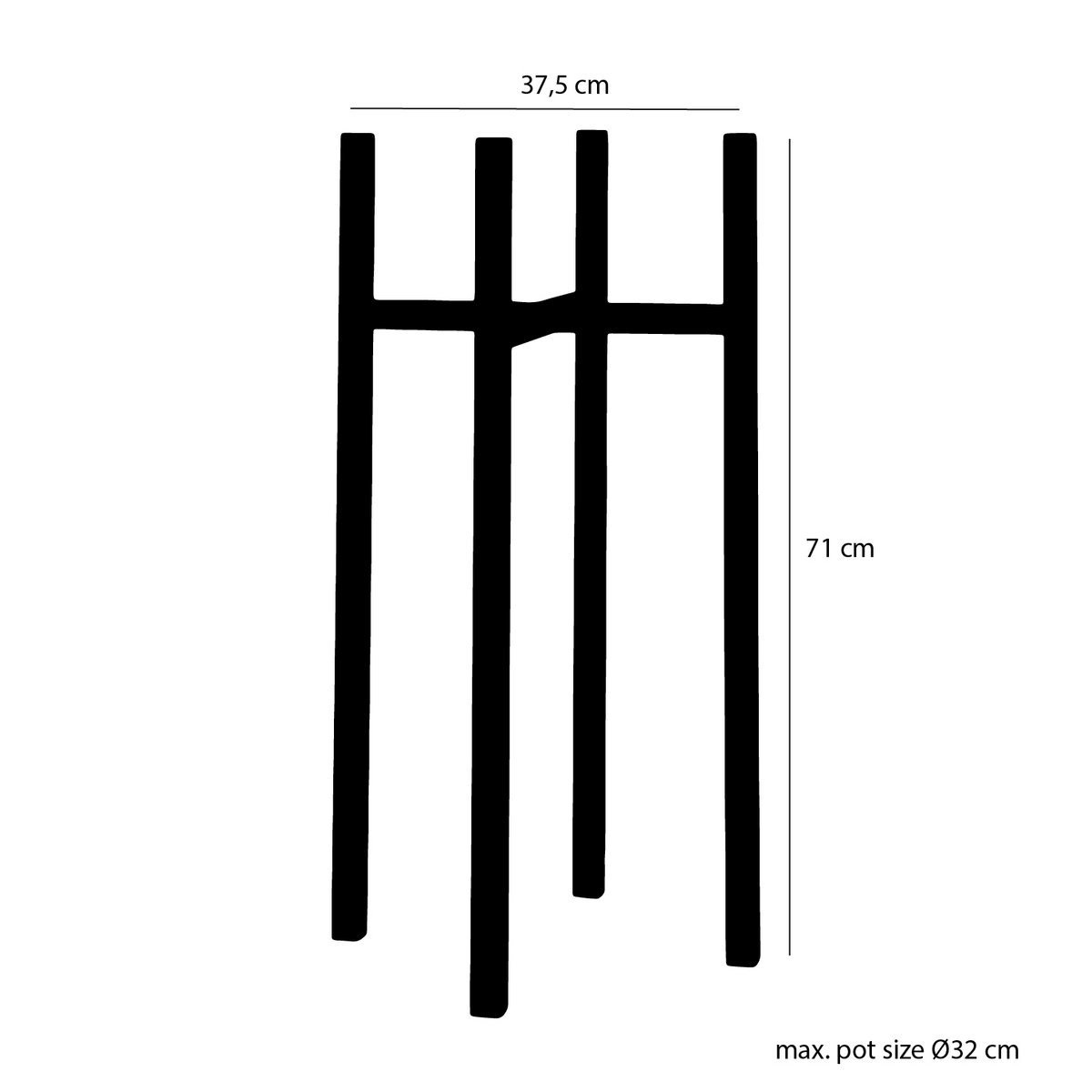 KantoormeubelenPlus Ascot Plantenstandaard XL - L37,5 x B37,5 x H71 cm - Metaal - Zwart