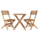 KantoormeubelenPlus Cuenca Caféset - Caféset, 2 stoelen en 1 tafel, teakhout, naturel