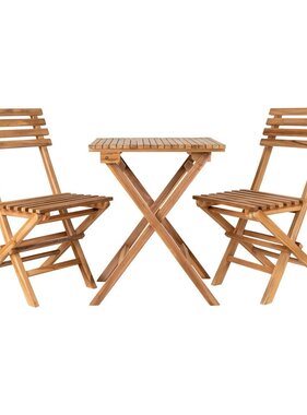 KantoormeubelenPlus Cuenca Caféset - Caféset, 2 stoelen en 1 tafel, teakhout, naturel