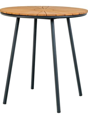 KantoormeubelenPlus Cleveland Café Table - Café Table, teak tafelblad, naturel, zwarte poten, ø70x74 cm