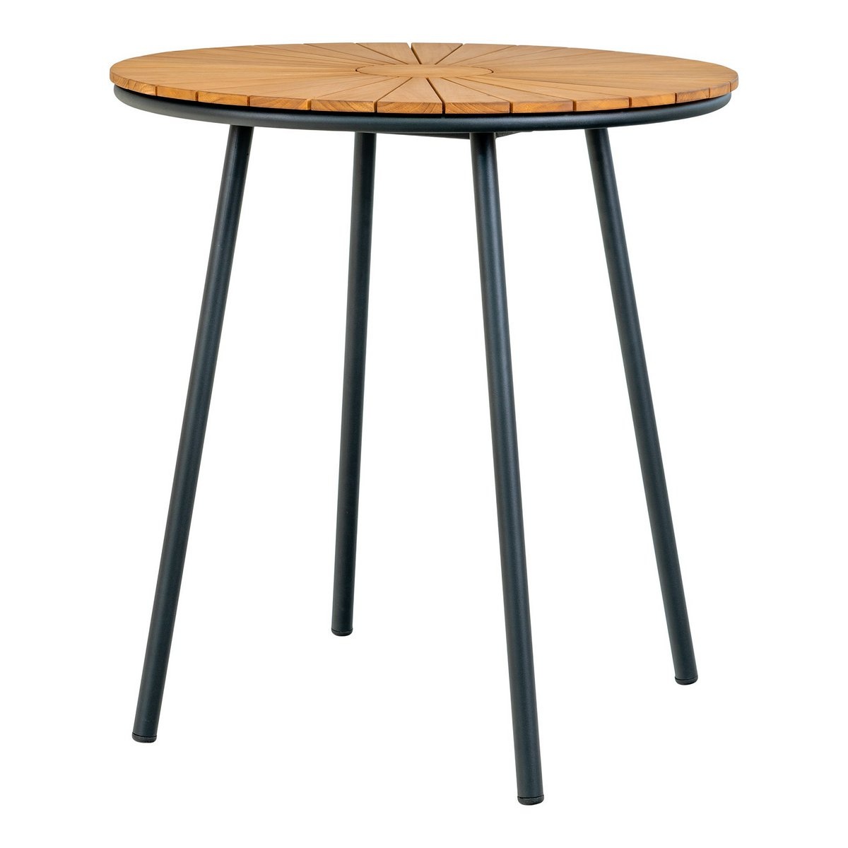 Cleveland Café Table - Café Table, teak tafelblad, naturel, zwarte poten, ø70x74 cm