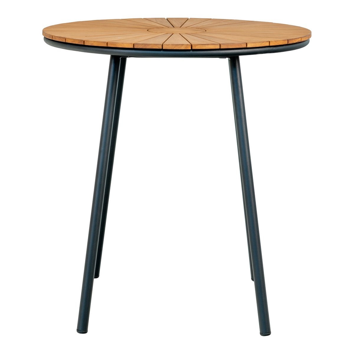 KantoormeubelenPlus Cleveland Café Table - Café Table, teak tafelblad, naturel, zwarte poten, ø70x74 cm
