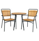 KantoormeubelenPlus Cleveland Café Table - Café Table, teak tafelblad, naturel, zwarte poten, ø70x74 cm