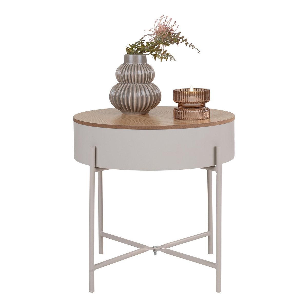 KantoormeubelenPlus Sisco Side Table - Bijzettafel in beige-lichtgrijs gepoedercoat staal, Ø40x40 cm