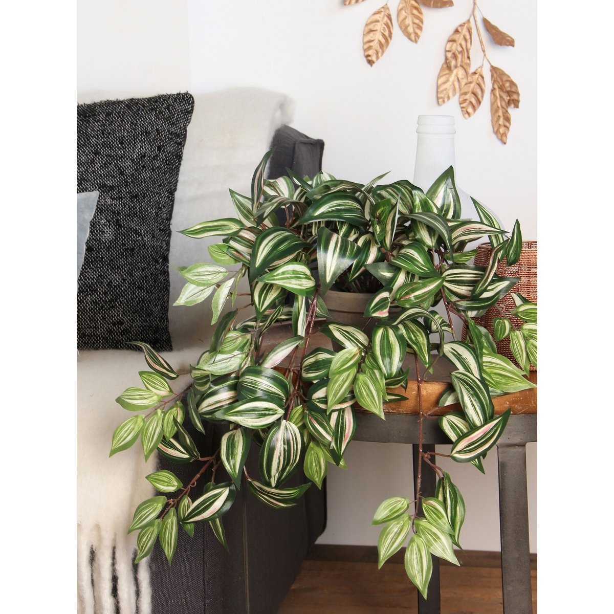 KantoormeubelenPlus Tradescantia Kunst Hangplant in Bloempot Stan - H45 x Ø25 cm - Groen