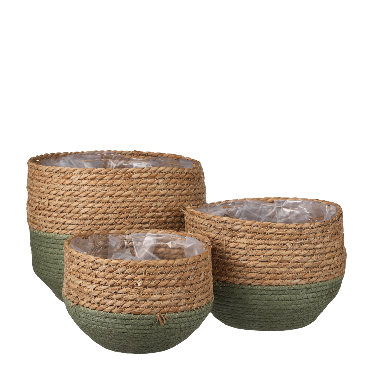 KantoormeubelenPlus Jorck Mand voor Planten - Set van 3 - H24 x Ø26 cm - Zeegras - Groen