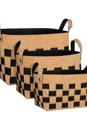 KantoormeubelenPlus Opbergmand - Set van 3 - L40 x B30 x H30 cm - Kurk/Vilt - Zwart