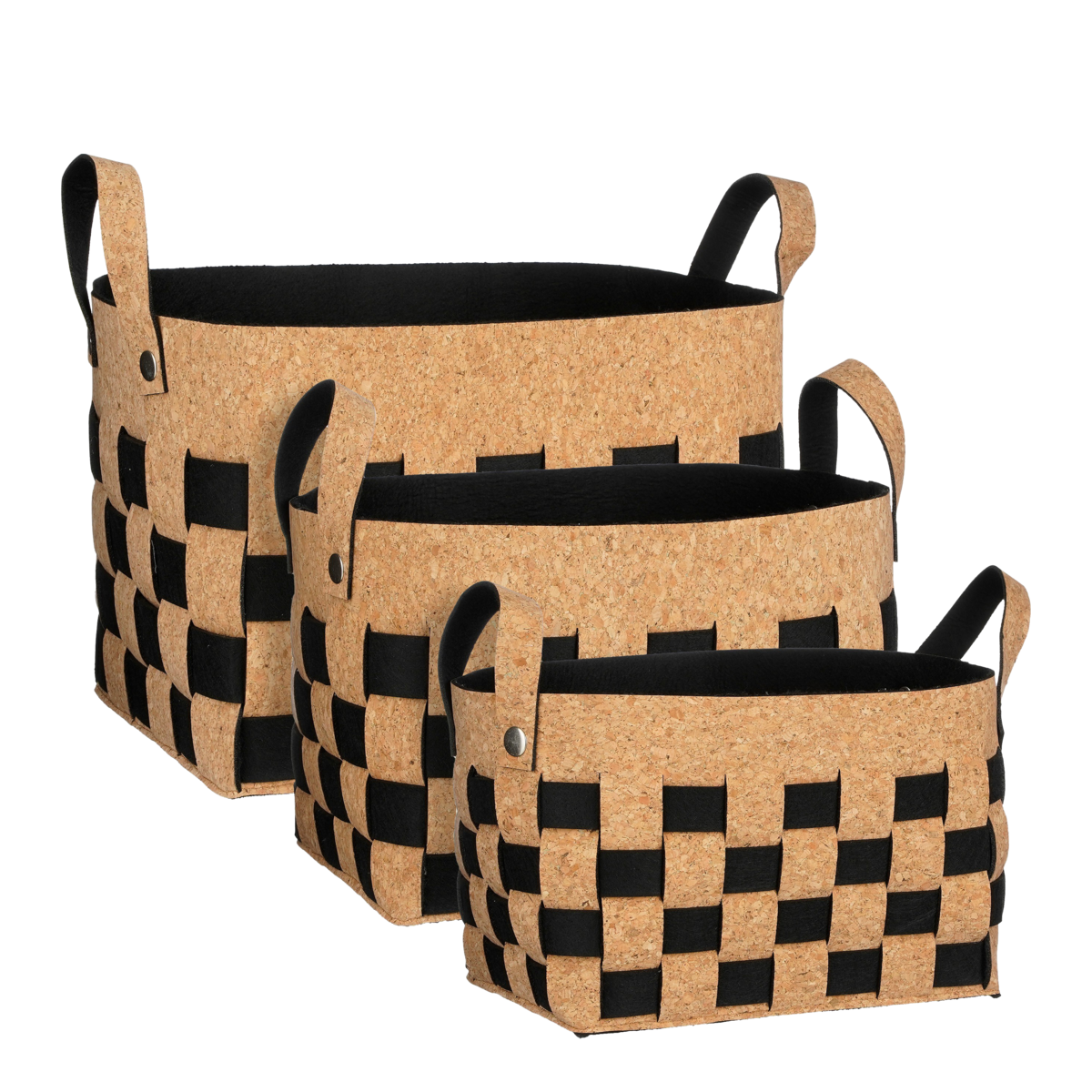 KantoormeubelenPlus Opbergmand - Set van 3 - L40 x B30 x H30 cm - Kurk/Vilt - Zwart