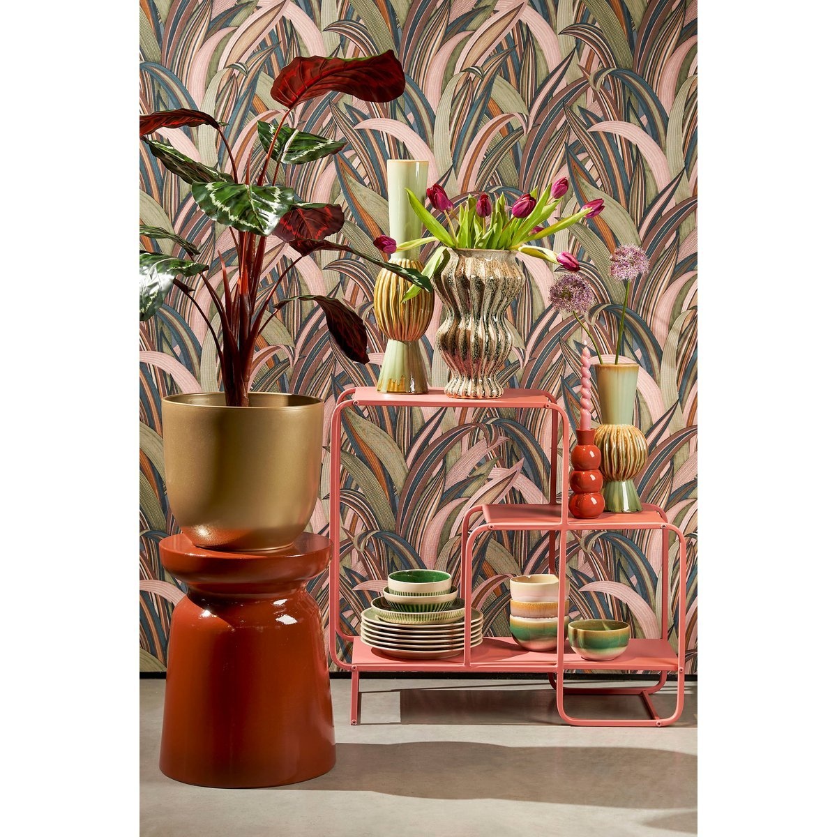 KantoormeubelenPlus Calathea Roseopicta Kunstplant - H90 x Ø60 cm - Groen