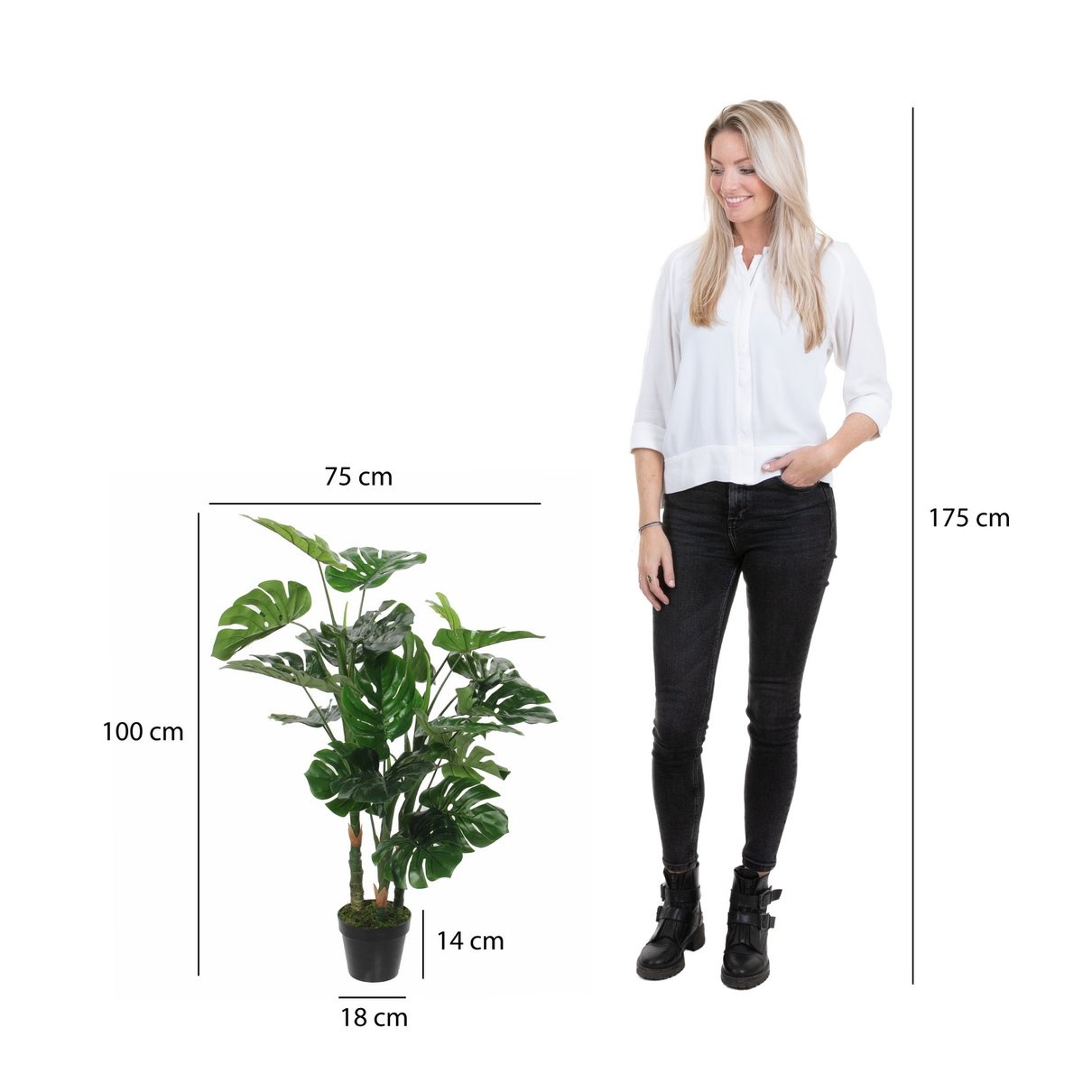 KantoormeubelenPlus Monstera Kunstplant - H100 x Ø75 cm - Groen