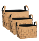 KantoormeubelenPlus Opbergmand - Set van 3 - L40 x B30 x H30 cm - Kurk/Vilt - Bruin
