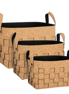 KantoormeubelenPlus Opbergmand - Set van 3 - L40 x B30 x H30 cm - Kurk/Vilt - Bruin