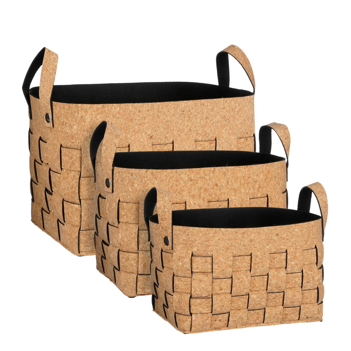 KantoormeubelenPlus Opbergmand - Set van 3 - L40 x B30 x H30 cm - Kurk/Vilt - Bruin