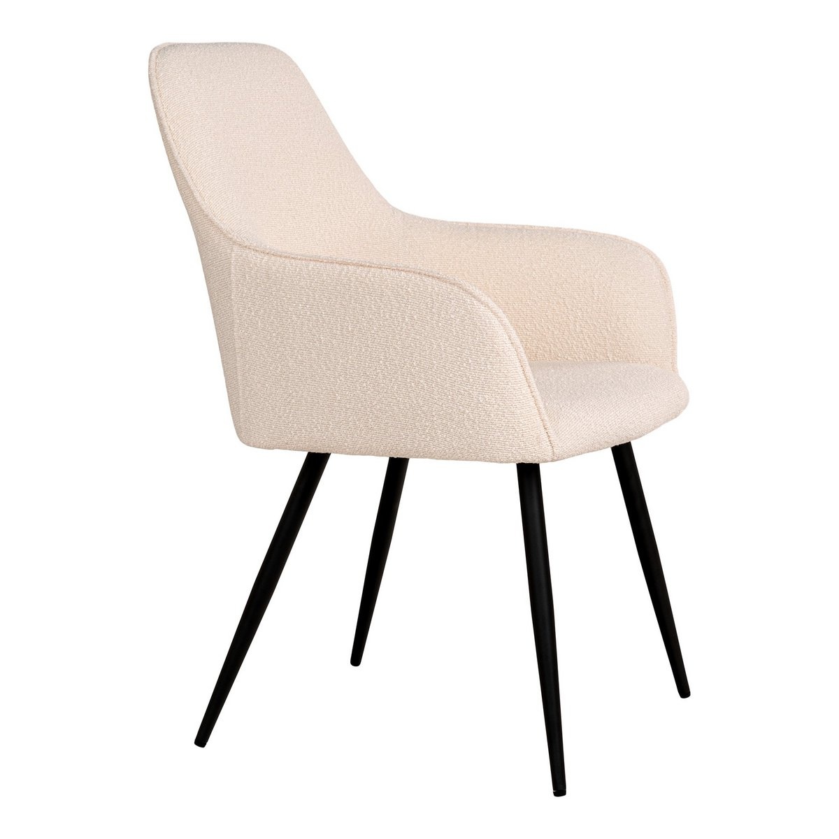 Harbo Dining Chair - Eetkamerstoel in bouclé, wit met zwarte poten, HN1232