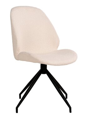 KantoormeubelenPlus Monte Carlo Dining Chair - Eetkamerstoel in bouclé met draaibaar onderstel, wit met zwarte poten, HN1232
