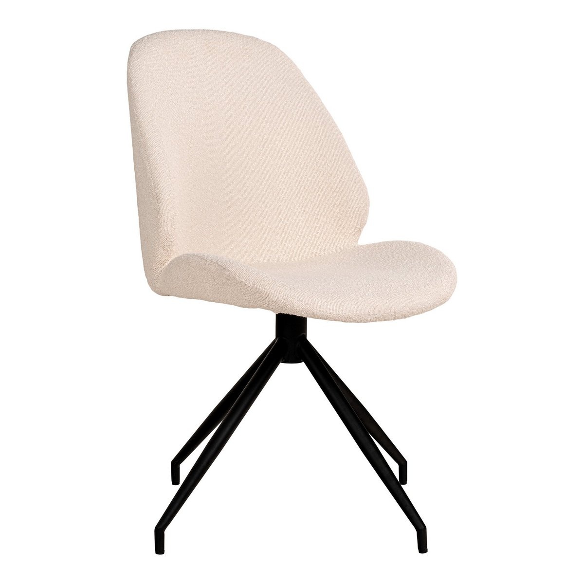 KantoormeubelenPlus Monte Carlo Dining Chair - Eetkamerstoel in bouclé met draaibaar onderstel, wit met zwarte poten, HN1232