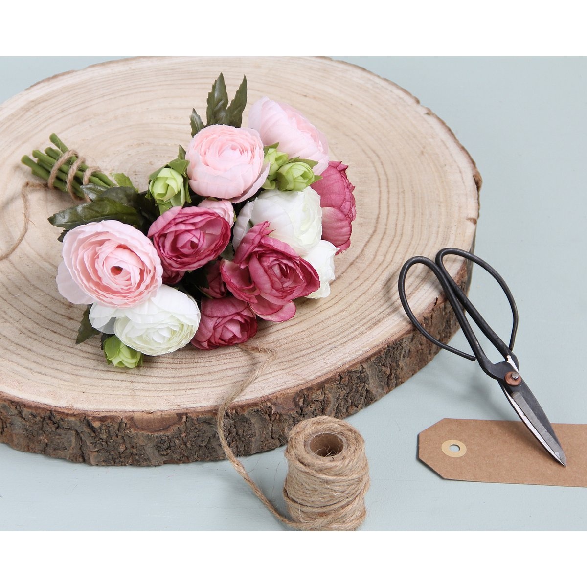 KantoormeubelenPlus Ranonkels Kunstbloemen Boeket - H22 x Ø19 cm - Roze