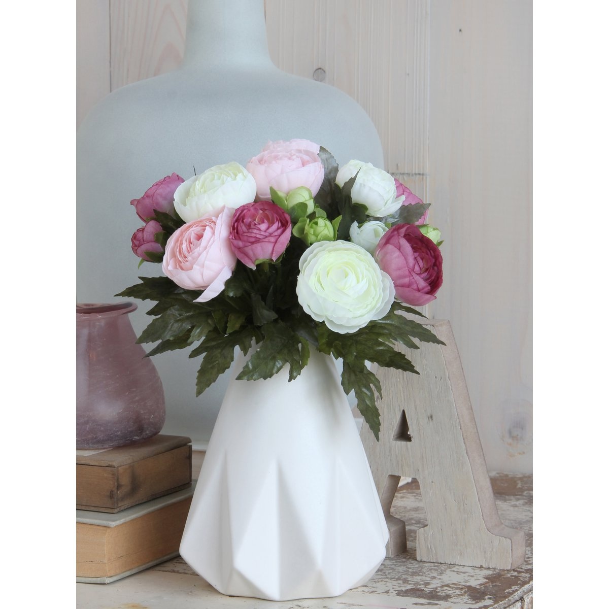 KantoormeubelenPlus Ranonkels Kunstbloemen Boeket - H22 x Ø19 cm - Roze