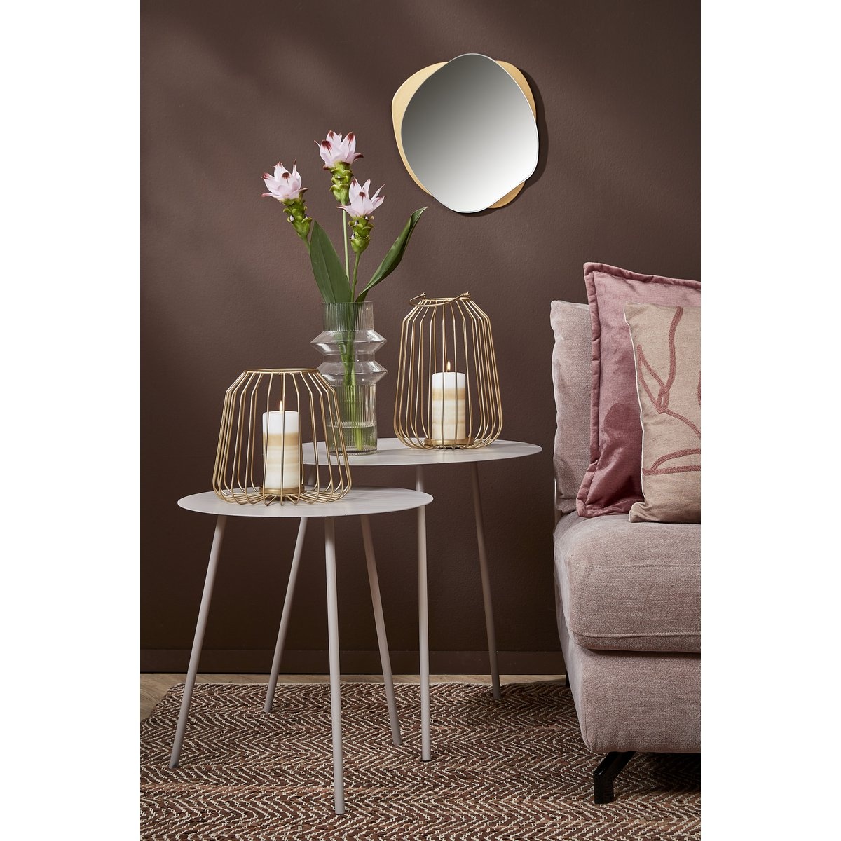 KantoormeubelenPlus Pontus Bijzettafel - Set van 2 - H45 x Ø55 cm - Metaal - Beige