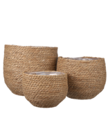KantoormeubelenPlus Jorck Mand voor Planten - Set van 3 - H24 x Ø26 cm - Zeegras - Lichtbruin