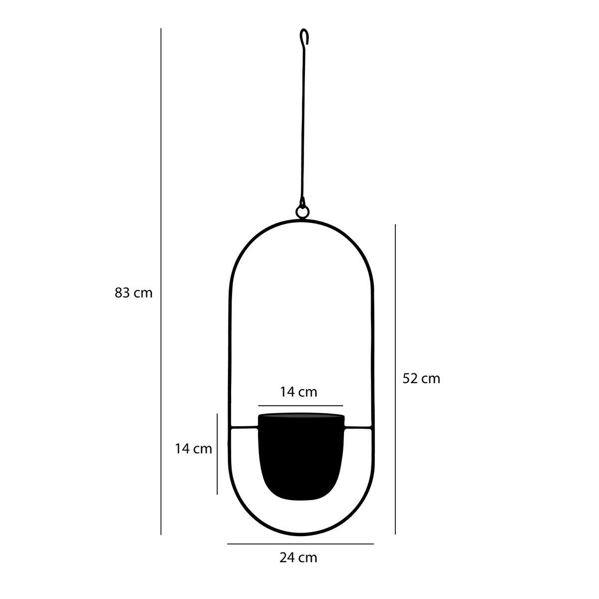 KantoormeubelenPlus Dexter Bloempot Hangend - L24 x B14 x H83 cm - Zwart