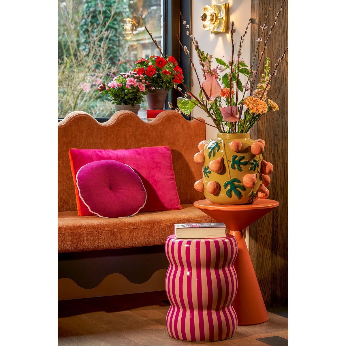 KantoormeubelenPlus Azalea Kunstplant in Bloempot Stan - H31 x Ø26 cm - Perzik