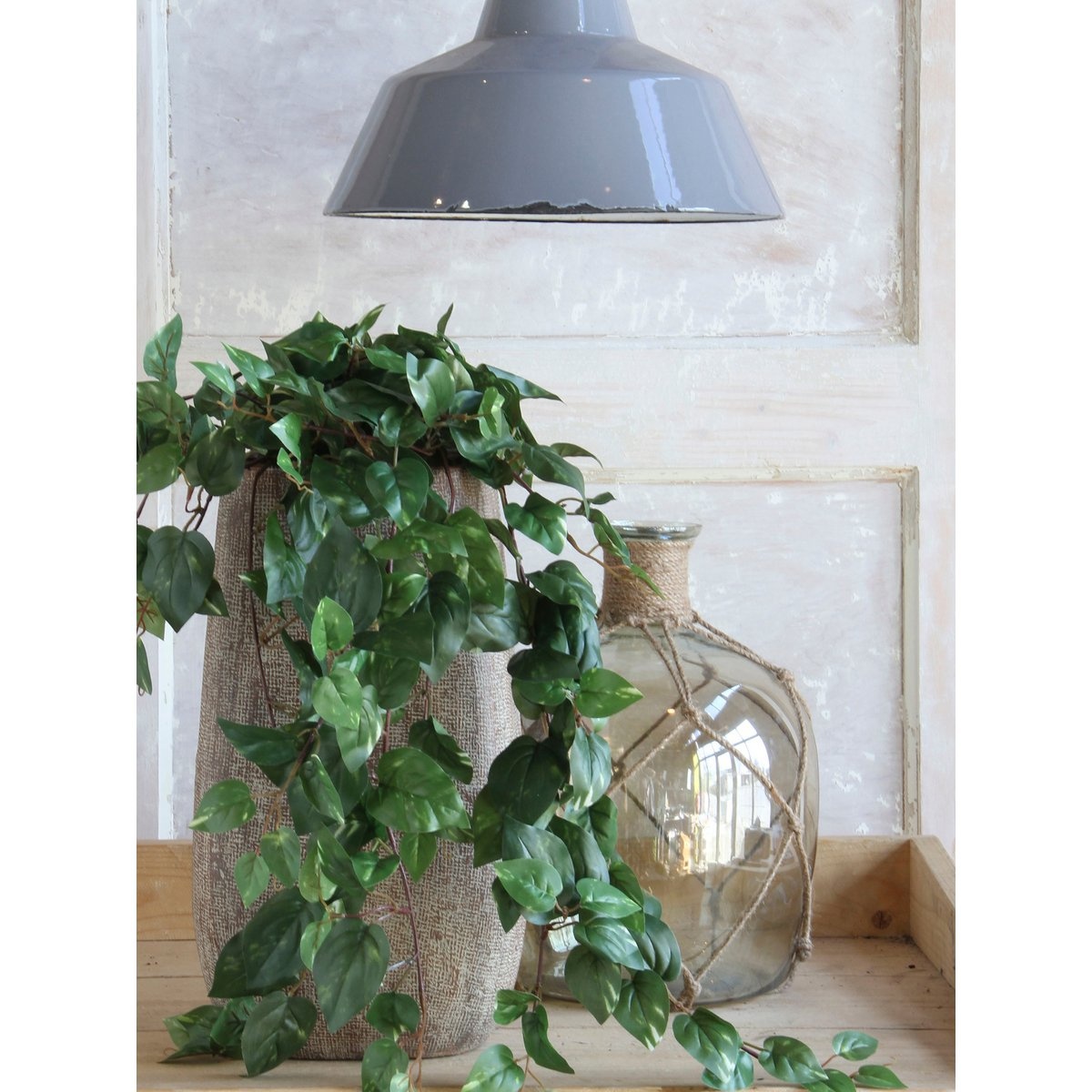 KantoormeubelenPlus Scindapsus Kunst Hangplant in Bloempot Stan - H45 x Ø25 cm - Groen