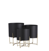KantoormeubelenPlus Aries Bloempot op Standaard - Set van 3 - H32 x Ø24 cm - Zwart