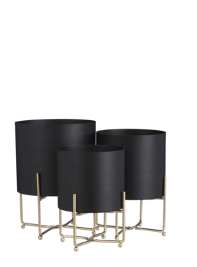 KantoormeubelenPlus Aries Bloempot op Standaard - Set van 3 - H32 x Ø24 cm - Zwart