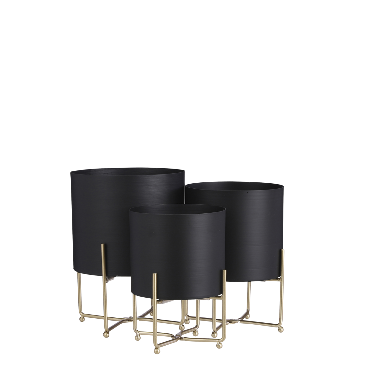 KantoormeubelenPlus Aries Bloempot op Standaard - Set van 3 - H32 x Ø24 cm - Zwart