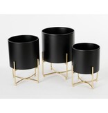 KantoormeubelenPlus Aries Bloempot op Standaard - Set van 3 - H32 x Ø24 cm - Zwart