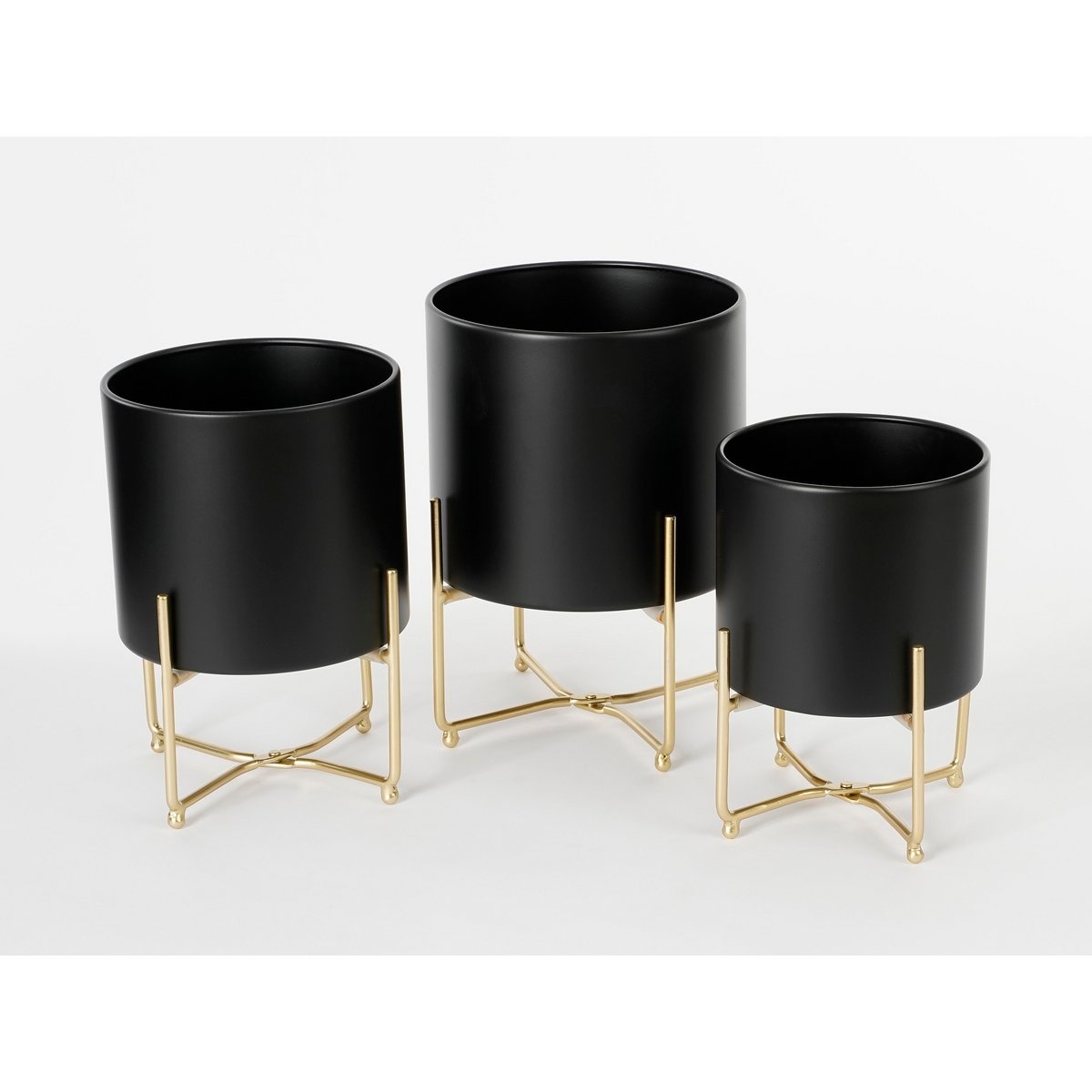 KantoormeubelenPlus Aries Bloempot op Standaard - Set van 3 - H32 x Ø24 cm - Zwart