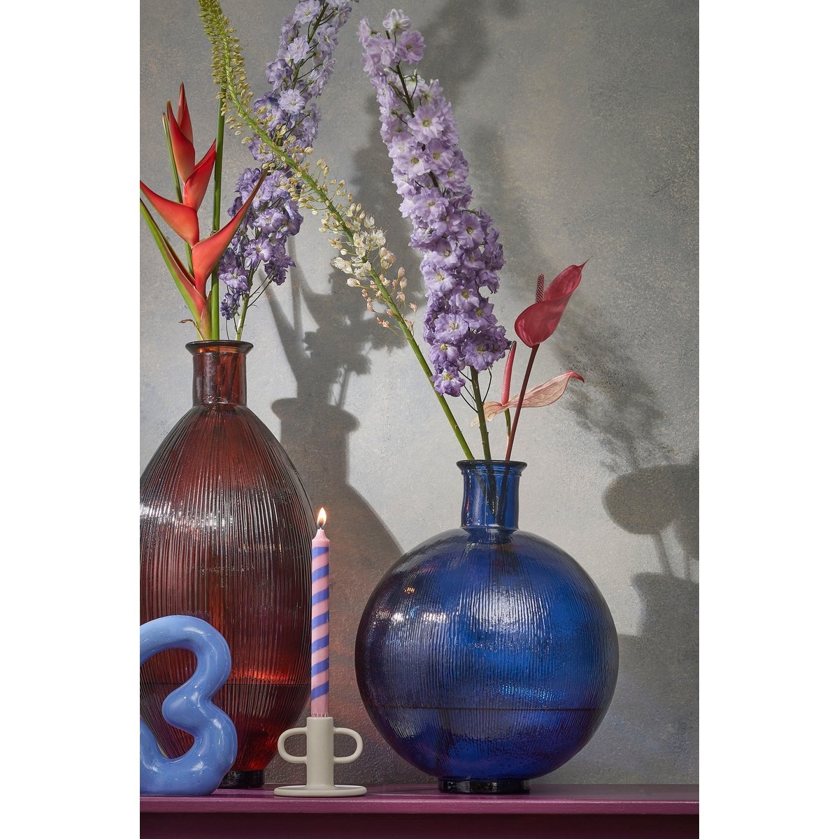 KantoormeubelenPlus Firenza Fles Vaas - H42 x Ø34 cm - Gerecycled Glas - Donkerblauw