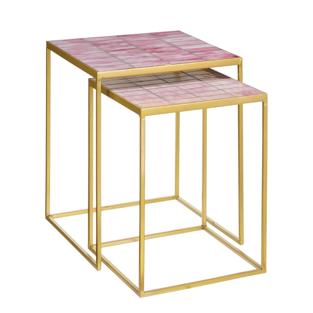 KantoormeubelenPlus Bijzettafel voor Buiten - Set van 2 - L38 x B38 x H48 cm - Metaal - Roze