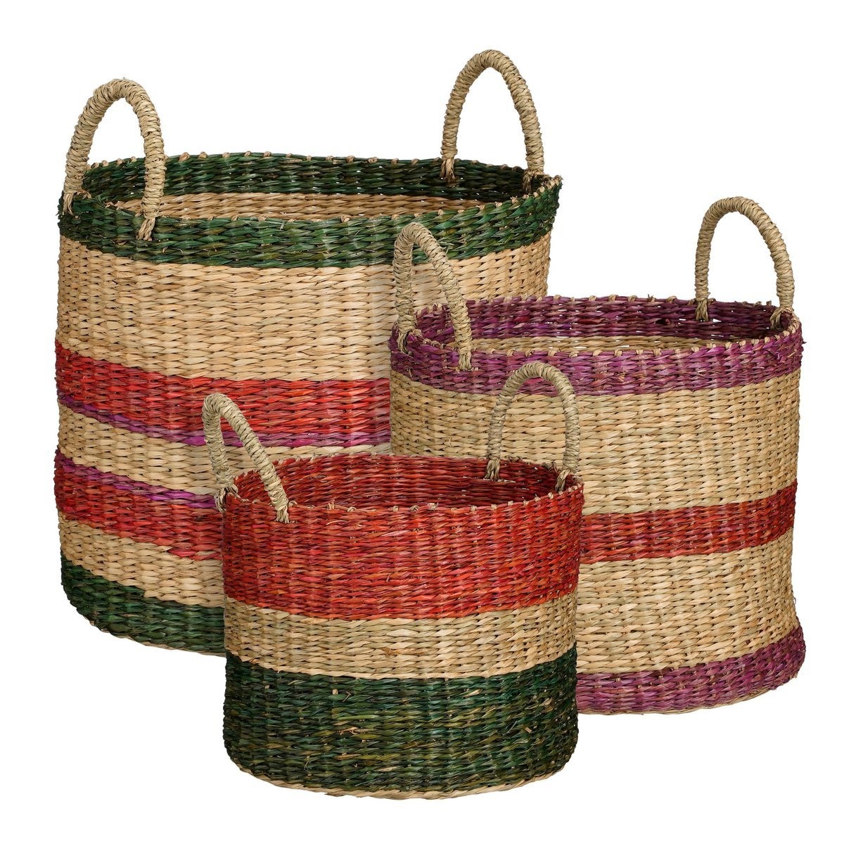 KantoormeubelenPlus Mand - Set van 3 - H29 x Ø32 cm - Bruin, Rood, Groen, Roze