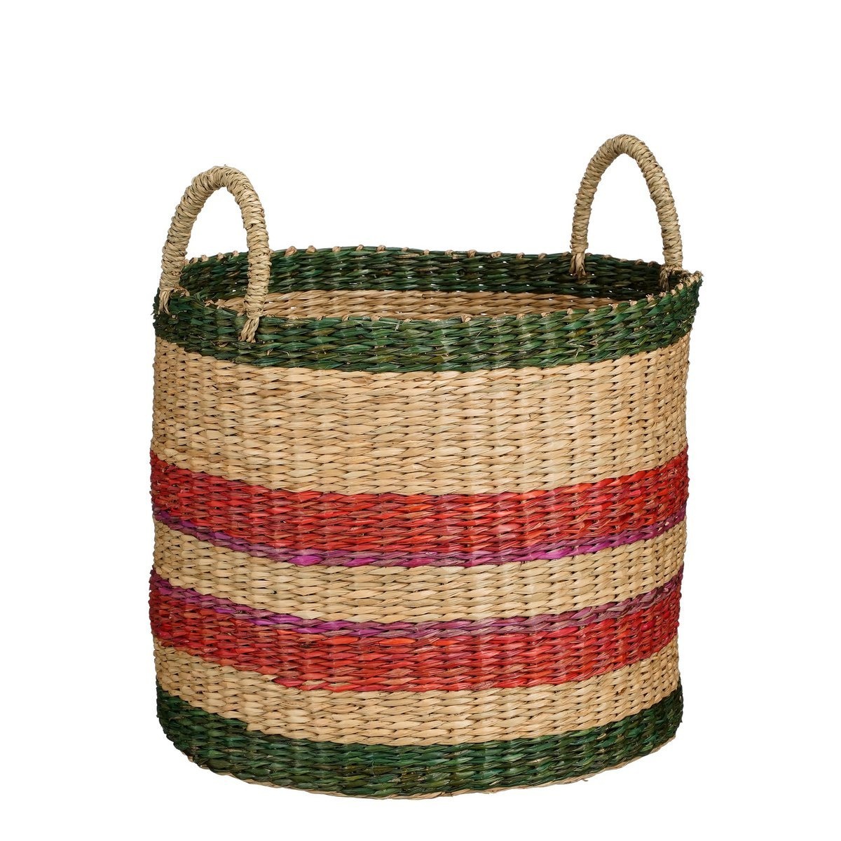 KantoormeubelenPlus Mand - Set van 3 - H29 x Ø32 cm - Bruin, Rood, Groen, Roze