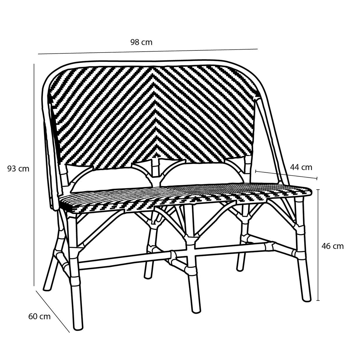 KantoormeubelenPlus Mandox Bank voor Buiten - L98 x B60 x H93 cm - Rotan - Zwart, Wit