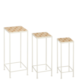 KantoormeubelenPlus Odile Bijzettafel voor Buiten - Set van 3 - L28 x B28 x H67 cm - Metaal - Bruin, Wit