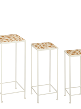 KantoormeubelenPlus Odile Bijzettafel voor Buiten - Set van 3 - L28 x B28 x H67 cm - Metaal - Bruin, Wit