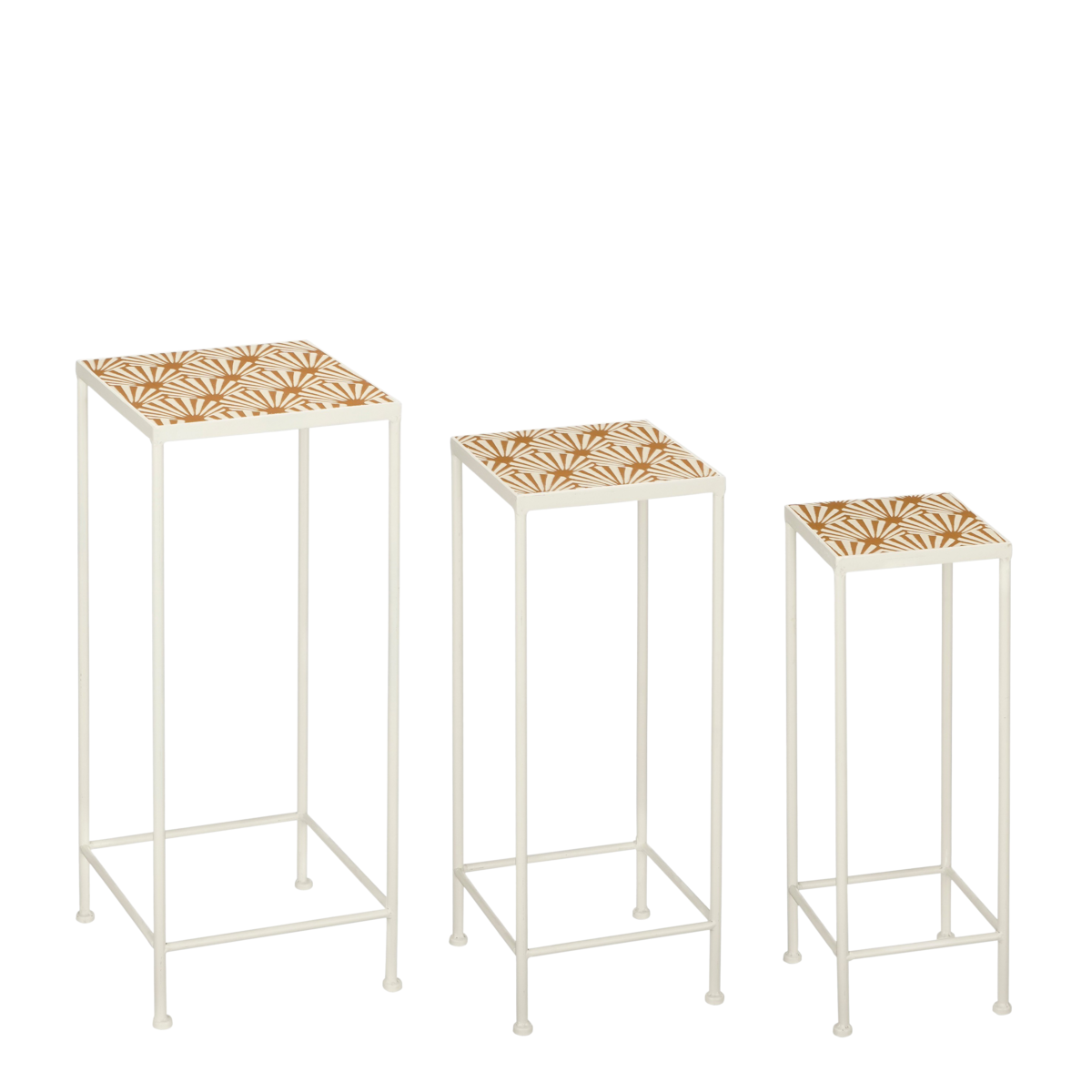 KantoormeubelenPlus Odile Bijzettafel voor Buiten - Set van 3 - L28 x B28 x H67 cm - Metaal - Bruin, Wit