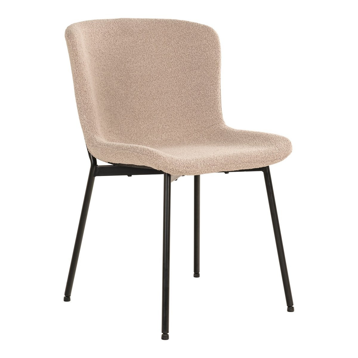 Maceda Dining Chair - Eetkamerstoel in bouclé, beige met zwarte poten