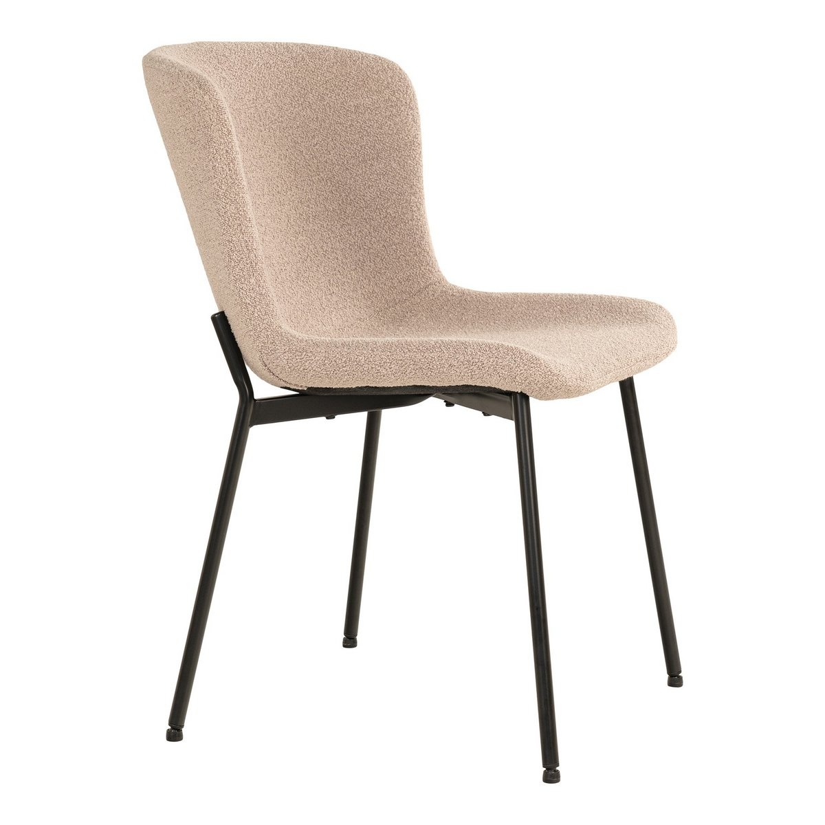 Maceda Dining Chair - Eetkamerstoel in bouclé, beige met zwarte poten