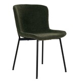 Maceda Dining Chair - Eetkamerstoel in bouclé, donkergroen met zwarte poten