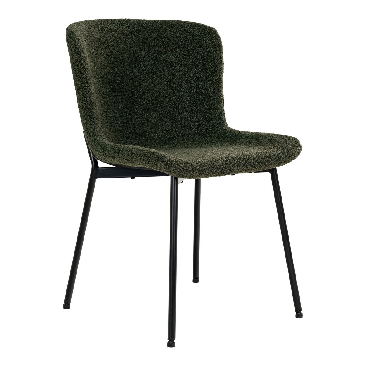 Maceda Dining Chair - Eetkamerstoel in bouclé, donkergroen met zwarte poten